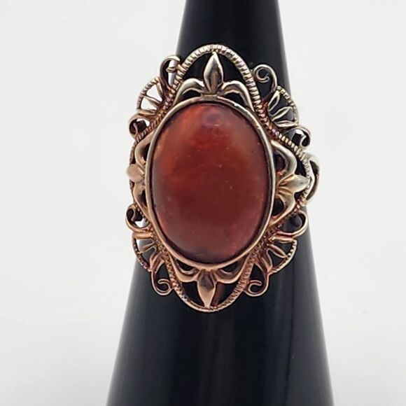J&T Silver Tone & Red Agate Ring (6) - Picture 1 of 9